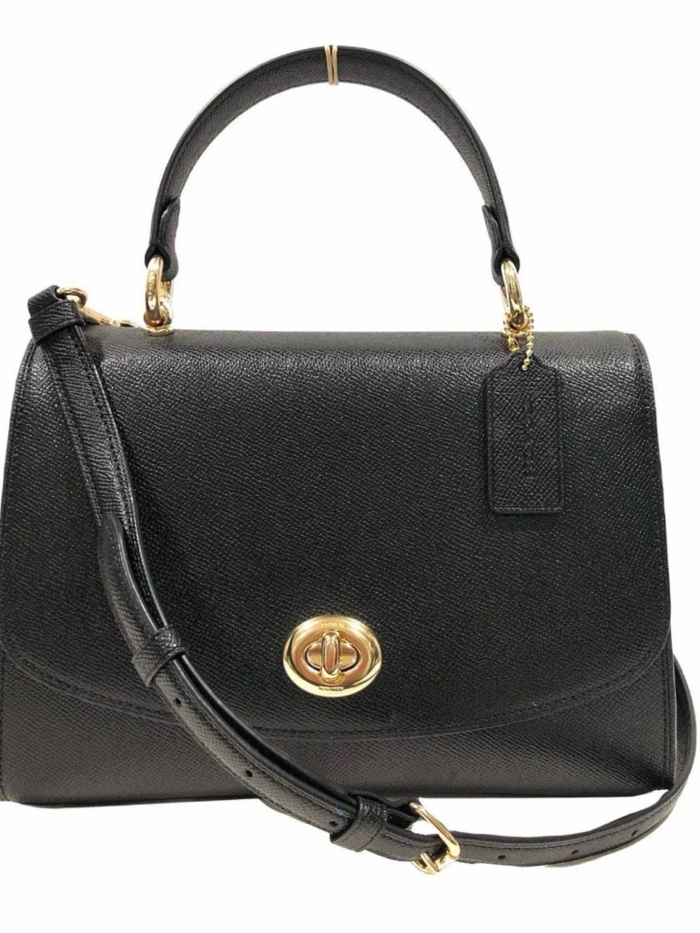 Coach Black Leather Top-Handle Satchel with Gold Hardware - Picture 2 of 2